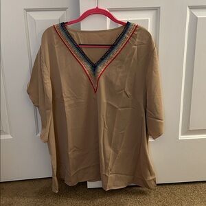 Elegant Beige V-Neck Women's Top Size 3X